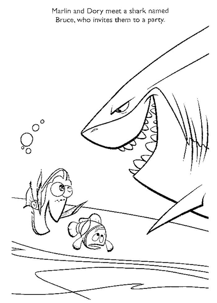 finding nemo with shark coloring page coloring pages printables