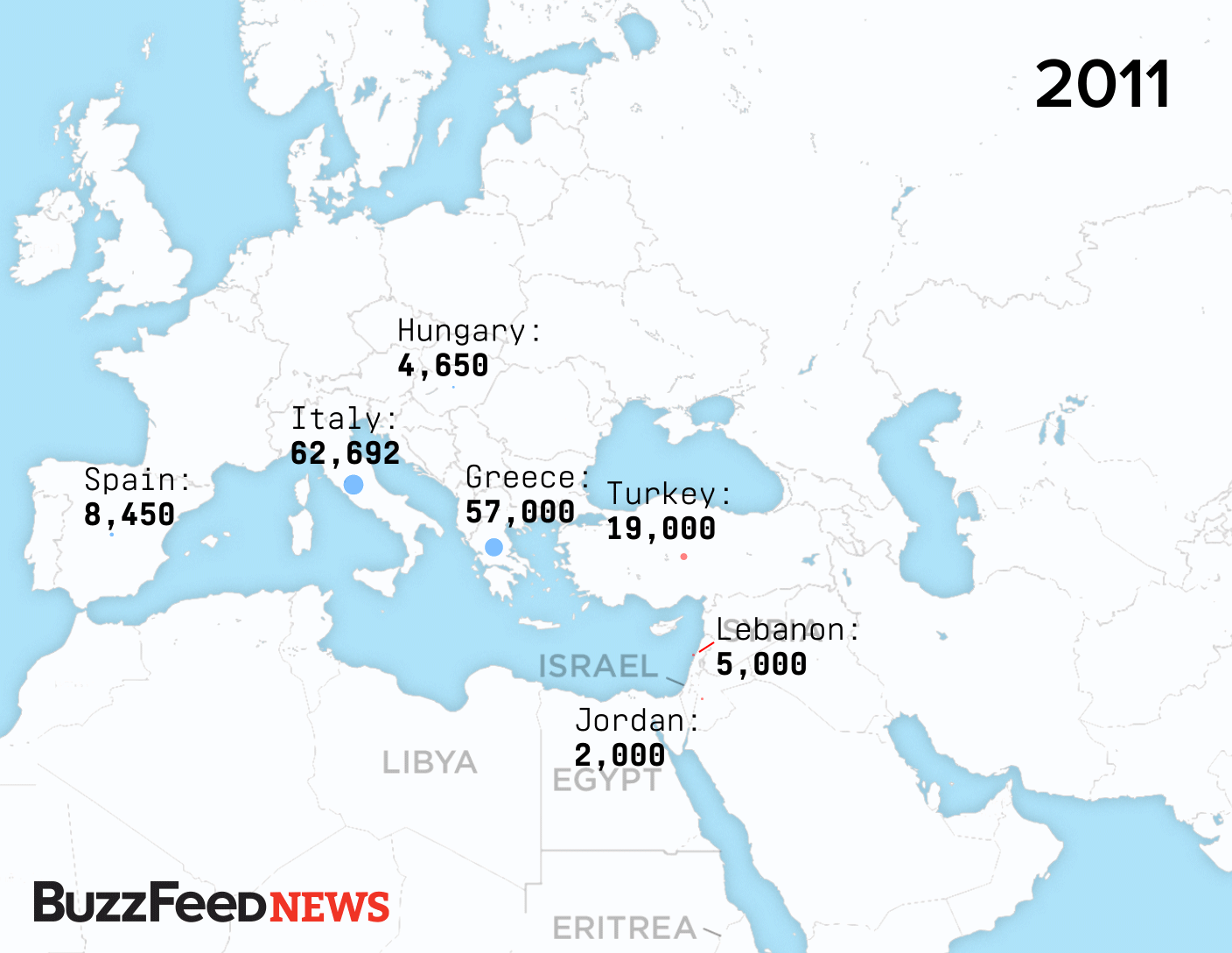 this gif shows just how big the refugee crisis has grown since 2011
