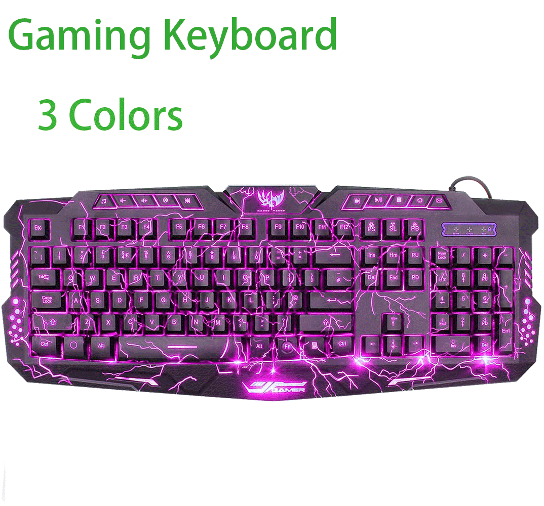gaming keyboard crack backlit 3 colors for pc games holograpic trash can