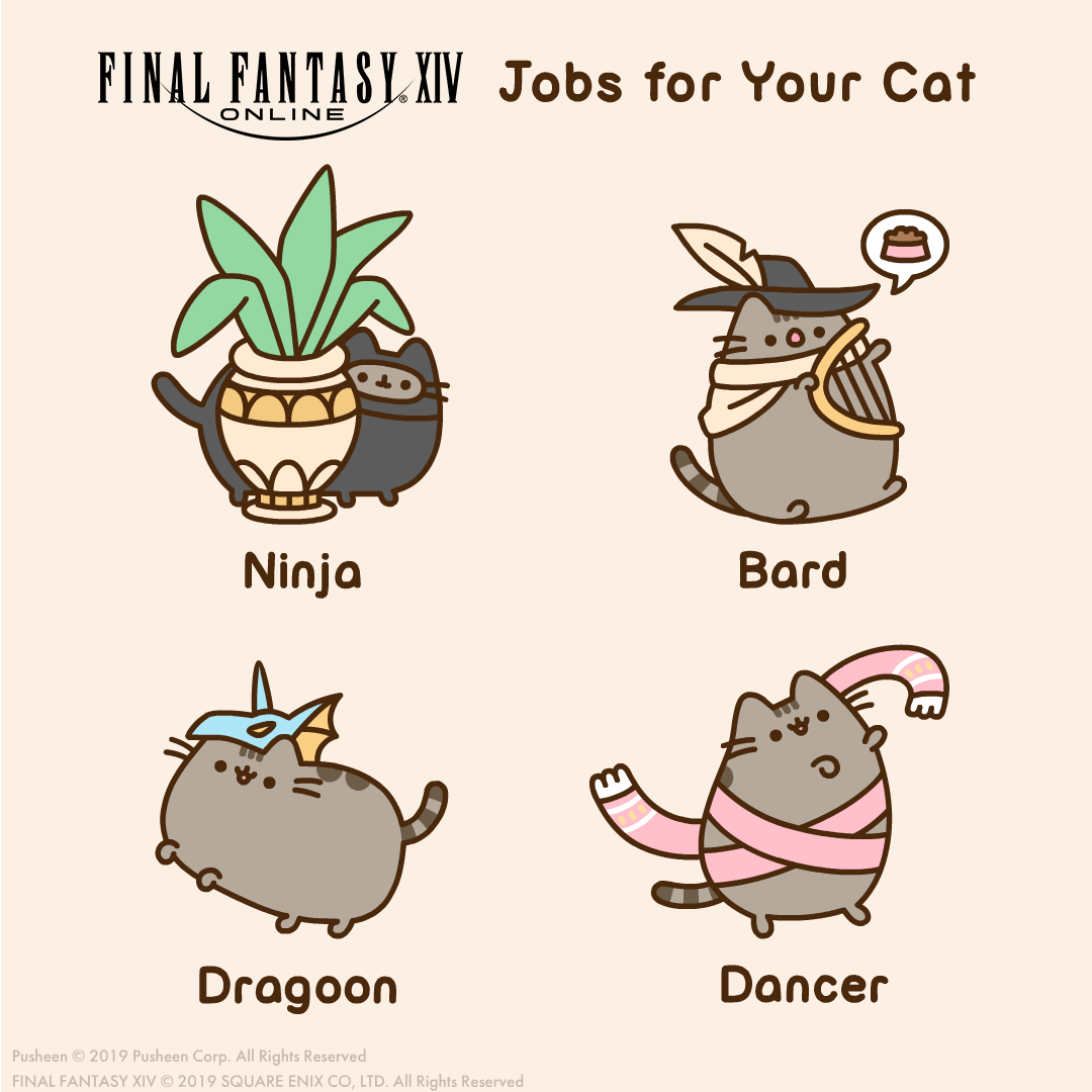 final fantasy x pusheen jobs for your cats xiv know meme cat eating pie