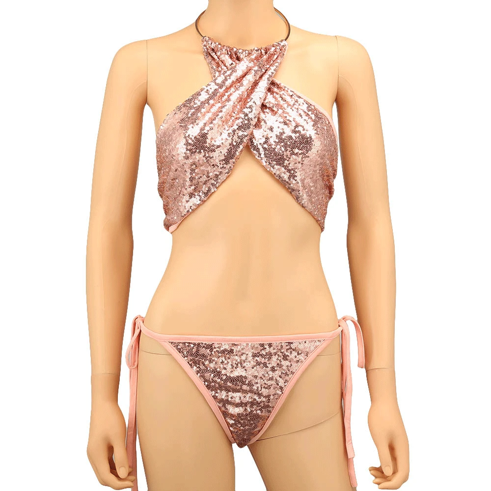 2018 donql high neck bandage biquini thong swim bathing suit halter