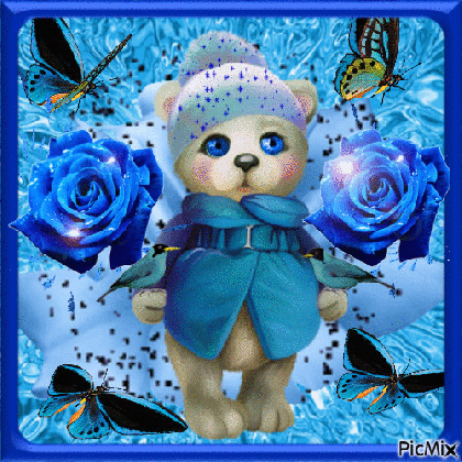 little blue bear blue eyes blue sparkles blue flowers blue birds medium