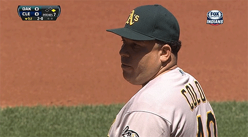 bartolo colon chewing while on camera for an excessively medium