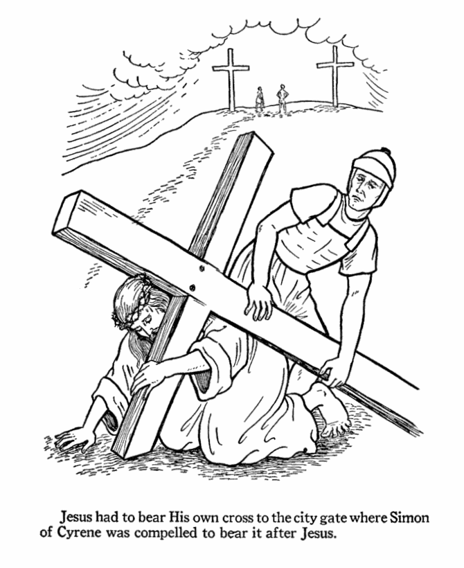 day 11 easter bible coloring page simon carries jesus s cross medium