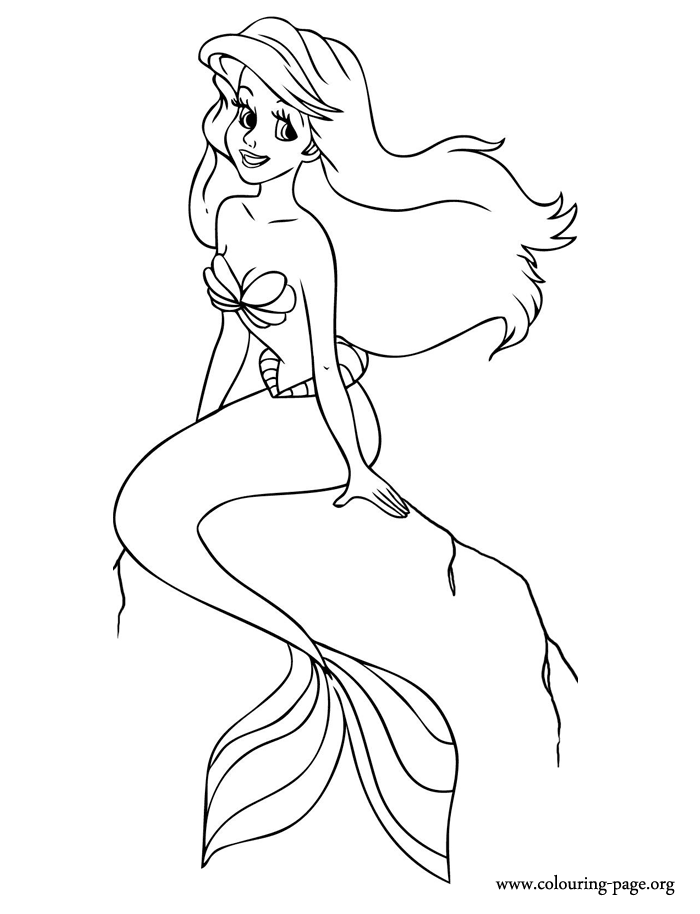 in this free coloring sheet ariel is sitting on a rock just print medium