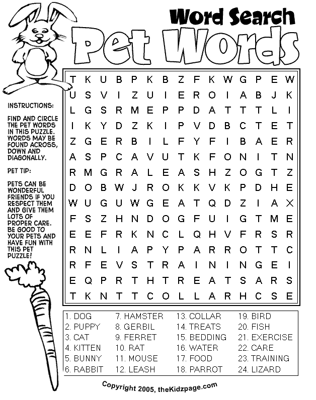 pet animal word search activity sheet free coloring pages for kids medium