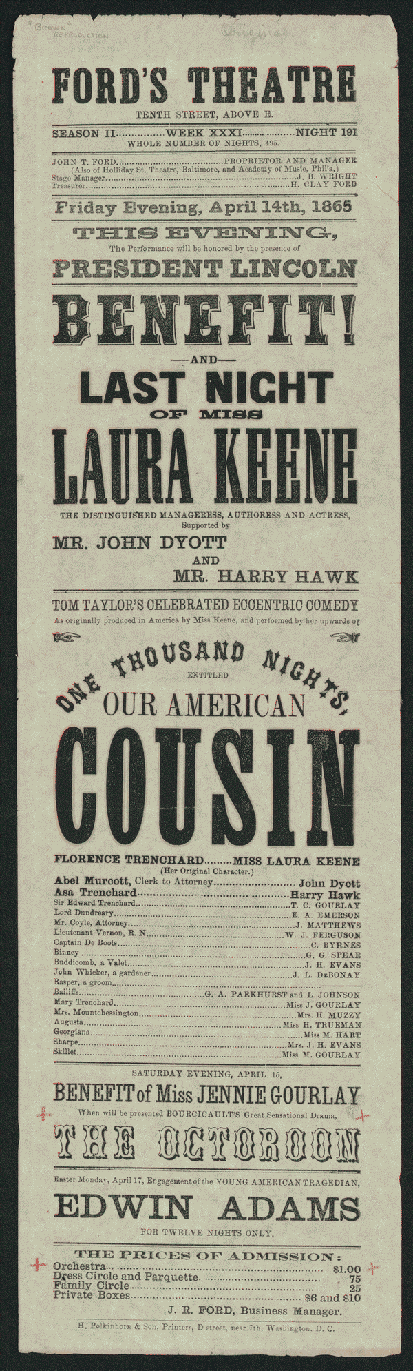 info about our american cousin the play abraham lincoln was medium