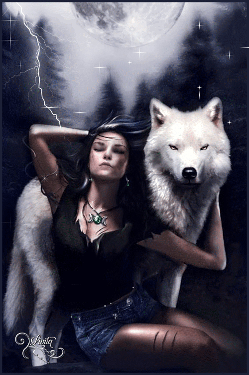 woman and white wolf by livita silva jst magical wolves frnds medium