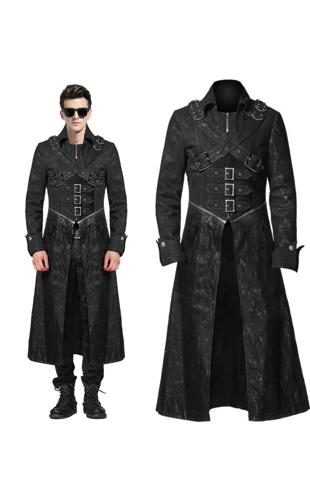 new style steampunk gothic black leather trench coat for men medium