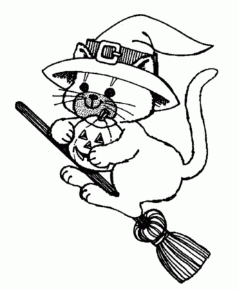 halloween witch coloring page cat in a witch hat free printable medium