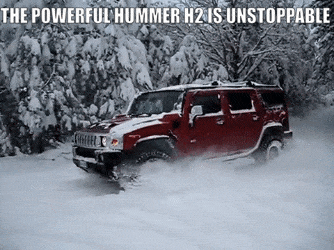 hummer h2 in the driveway thrashing a heavy wet snow medium