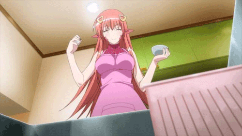 orange hair anime girl cooks herself a delicious egg with a smile medium