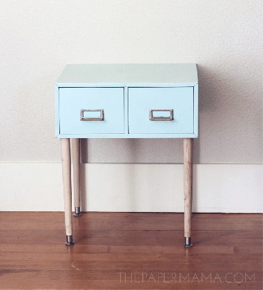 filing cabinet side table made from a repurposed file medium