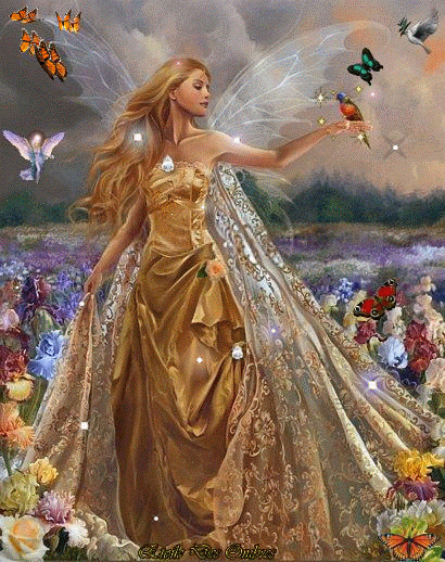 magical day woman in golden princess dress with silvery fairy wings medium