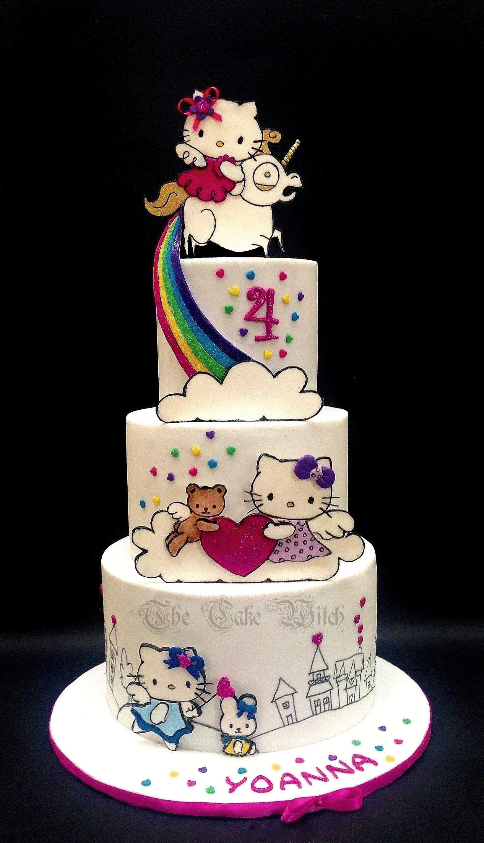 hello kitty birthday cake with rainbow and unicorn the cake witch medium