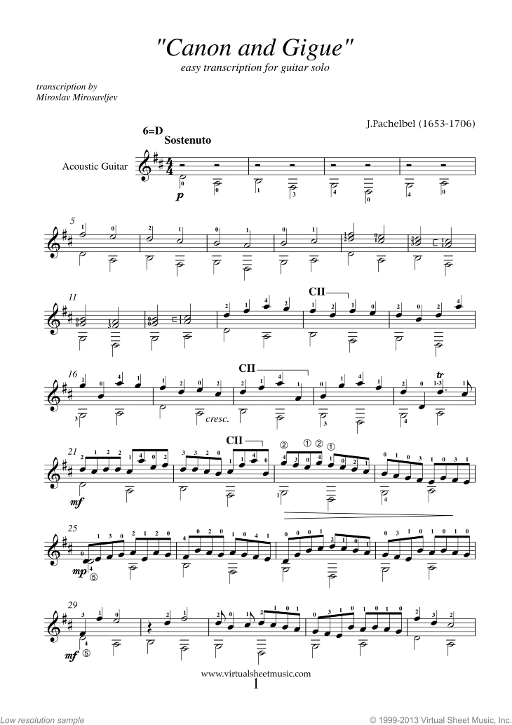 pachelbel canon in d sheet music for guitar solo guitar sheet medium