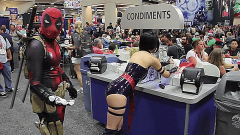 deadpool cosplayer gif find share on giphy medium