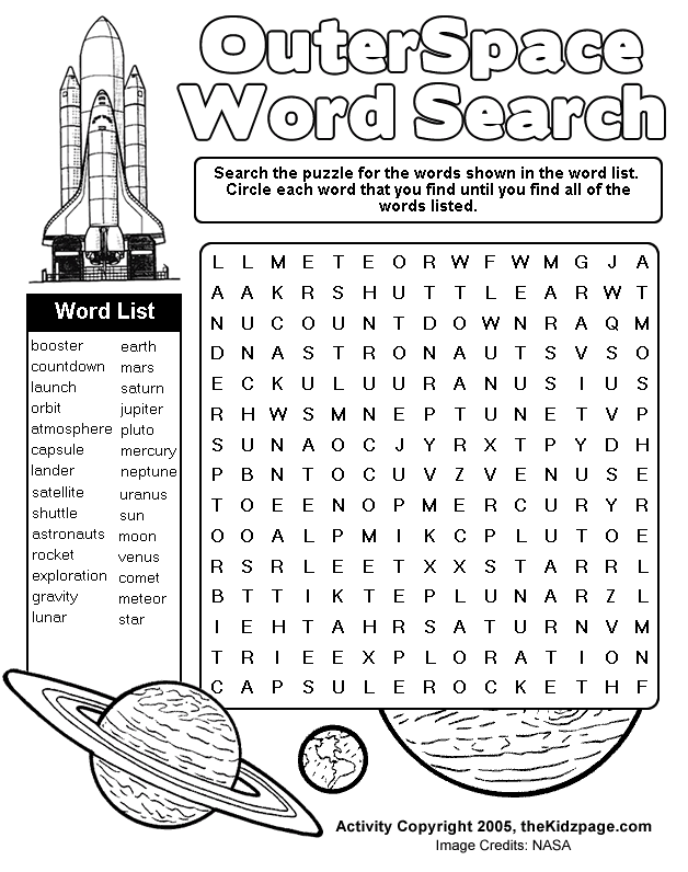 outer space word search activity sheet free coloring pages for medium
