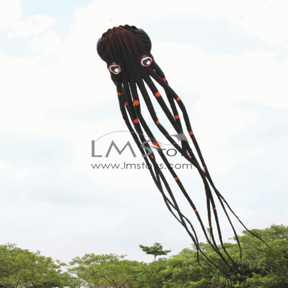 lms toys single line frameless soft kite 15m black octopus medium
