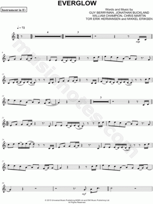 coldplay everglow eb instrument sheet music alto or baritone medium