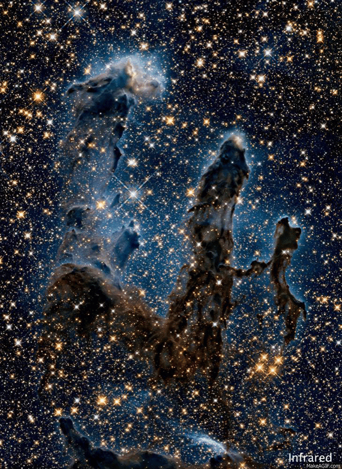 pillars of creation in visible and infrared space gif medium