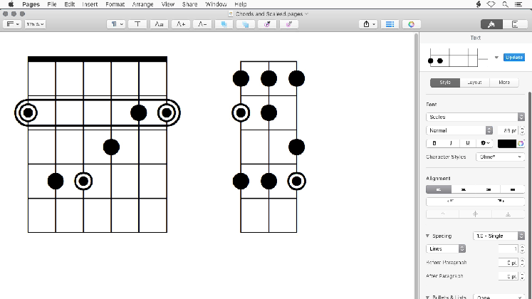 chords and scale diagrams in macos medium