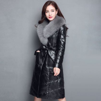 2017 new womens winter really sheepskin long down jacket fox fur medium