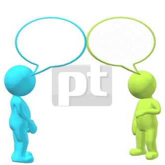 green and blue people with speech bubbles talking animated clipart medium