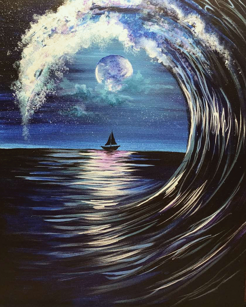 learn how to paint the ocean waves and gorgeous night sky in this step by tutorial bonus l black canvas art waterfall paintings small medium