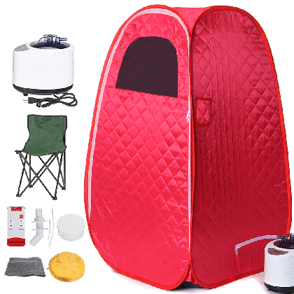 2 6l portable personal steam sauna tent remote control household spa with folding canvas chair timer for home weight loss detox relaxation and holograpic trash can medium