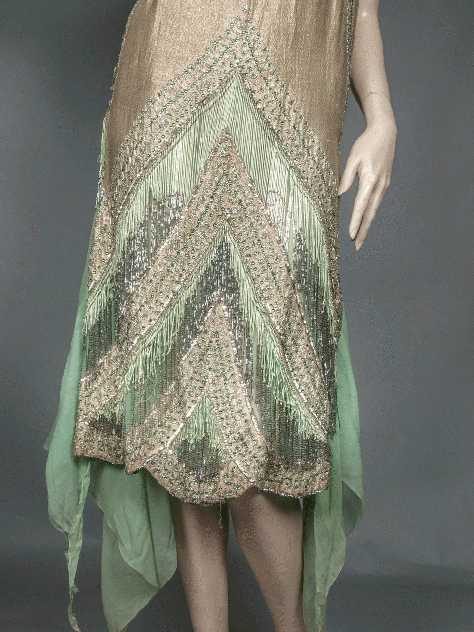 1920 s beaded flapper dress fashioned from light green silk chiffon medium