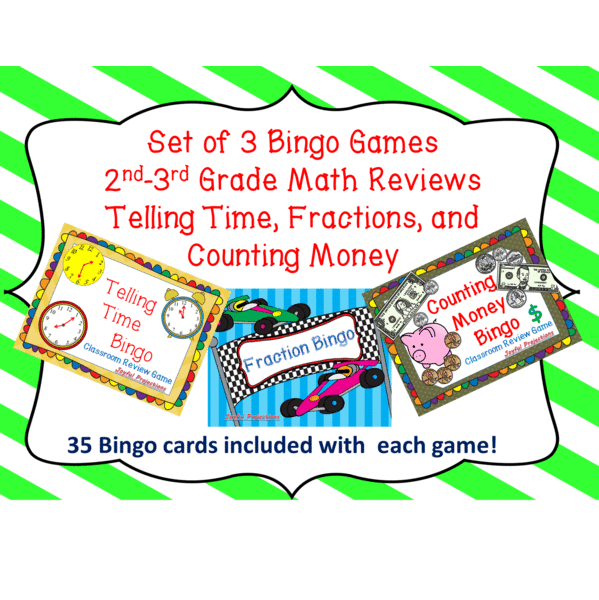 math bingo 8 w bingo cards 2nd 3rd money time fractions more medium