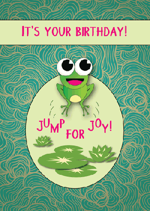 cute card with frog jumping for joy free happy birthday ecards medium