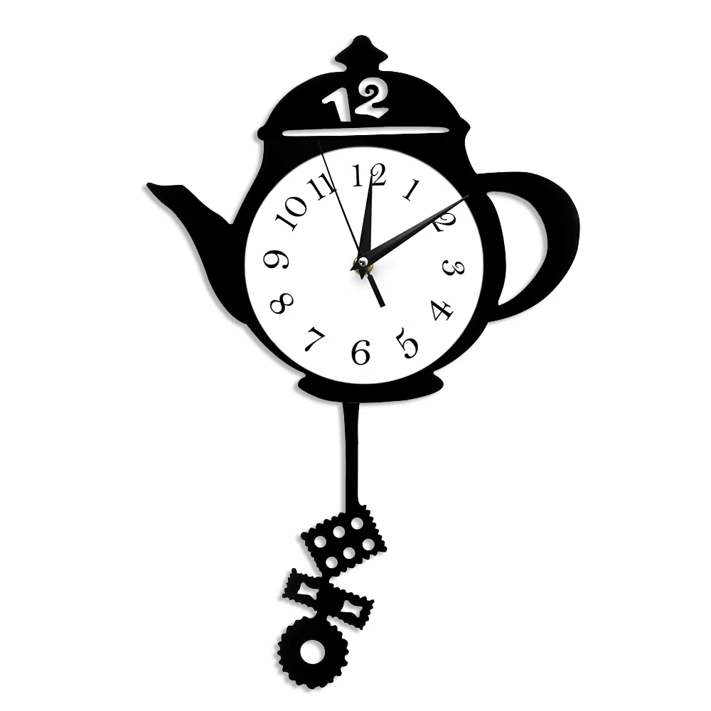 teapot whimsical pendulum wall clock home decor kitchen hanging watch with tea bag cookie swinging tearoom photography clip art medium