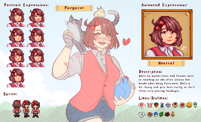 previous post got removed bc of self promo sorry so here s a repost my farmer character profile little doodle i made some pixel art portraits trying to mimic concernedape style animated barn cat medium