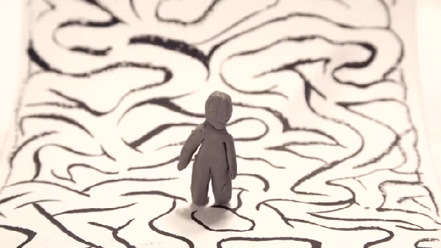 a claymation moonscape covered in ruins medium