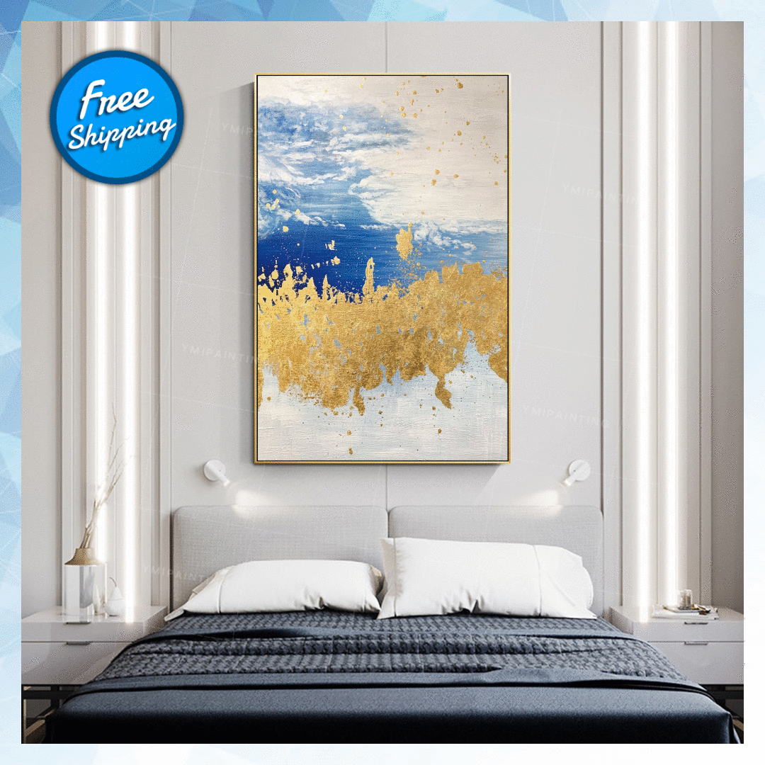 gold leaf framed wall art abstract acrylic blue paintings on canvas original extra large pictures painting frames family feud game medium