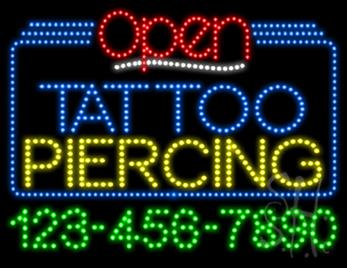 tattoo piercing open with phone number animated led sign medium