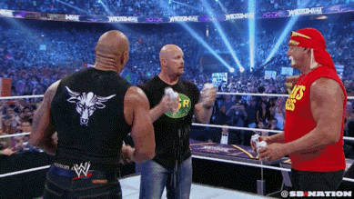 the rock stone cold hulk hogan were all in the ring at the same medium