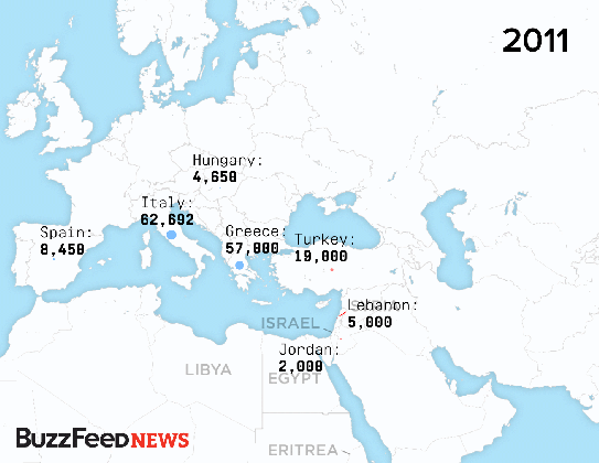 this gif shows just how big the refugee crisis has grown since 2011 medium
