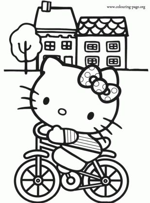 hello kitty hello kitty riding a bike coloring page medium