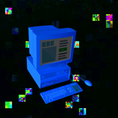 new party member tags vintage 3d glitch pixel rainbow computer medium