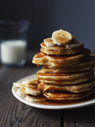 pancakes morning breakfast bananas syrup tasty good medium
