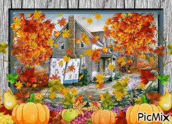 a fall scene around an old house leaves blowing in the wind old medium