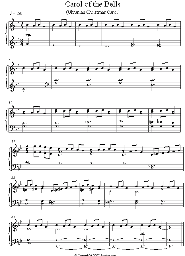 carol of the bells sheet music for piano guitar pinterest medium