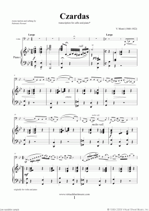 monti czardas easy gypsy airs sheet music for cello and piano medium