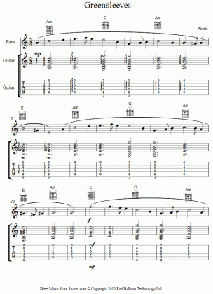 guitar flute duet greensleeves sheet music 8notes com medium