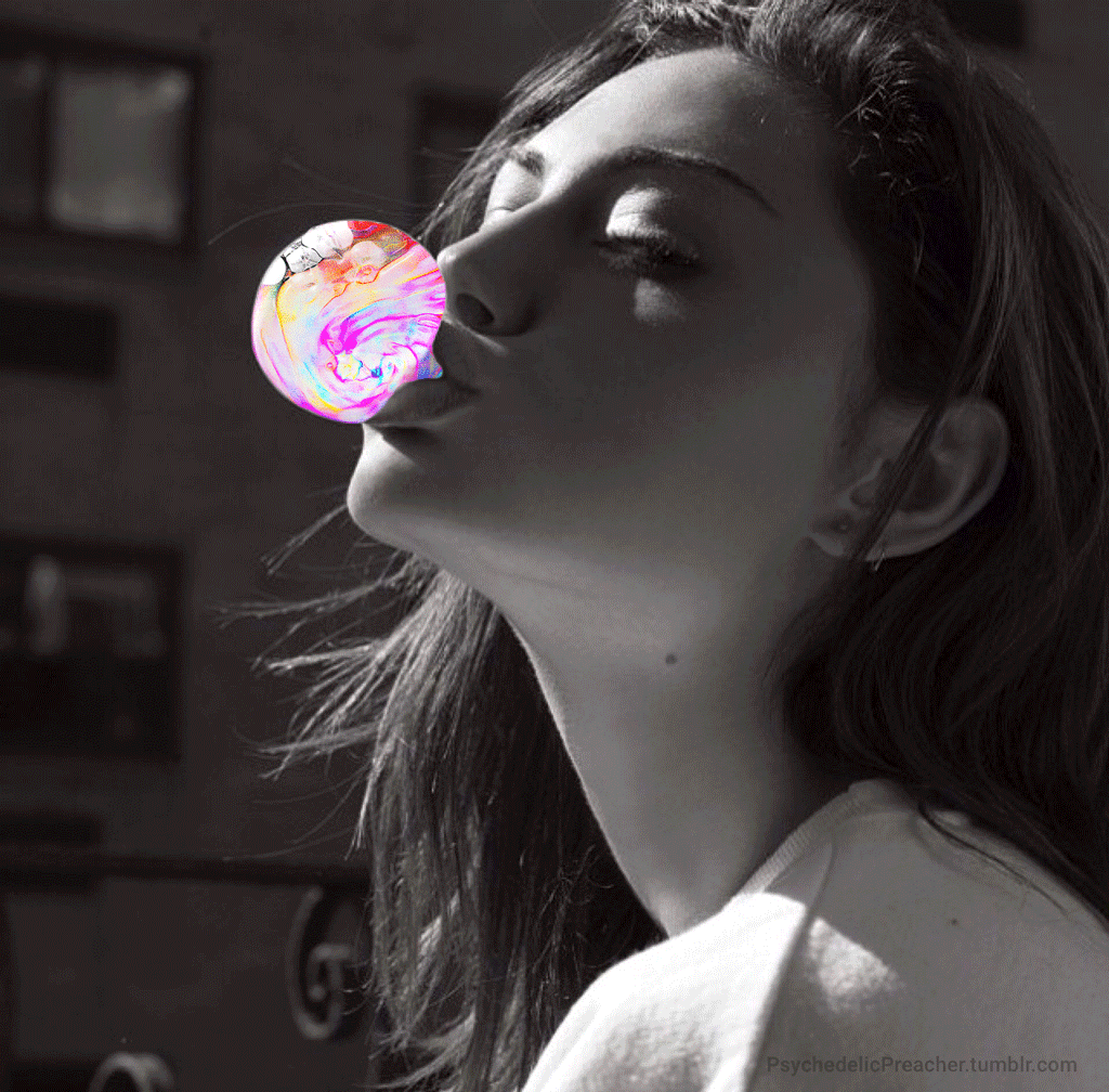 psychedelic preacher angelina jolie blowing bubble gum mixed by medium