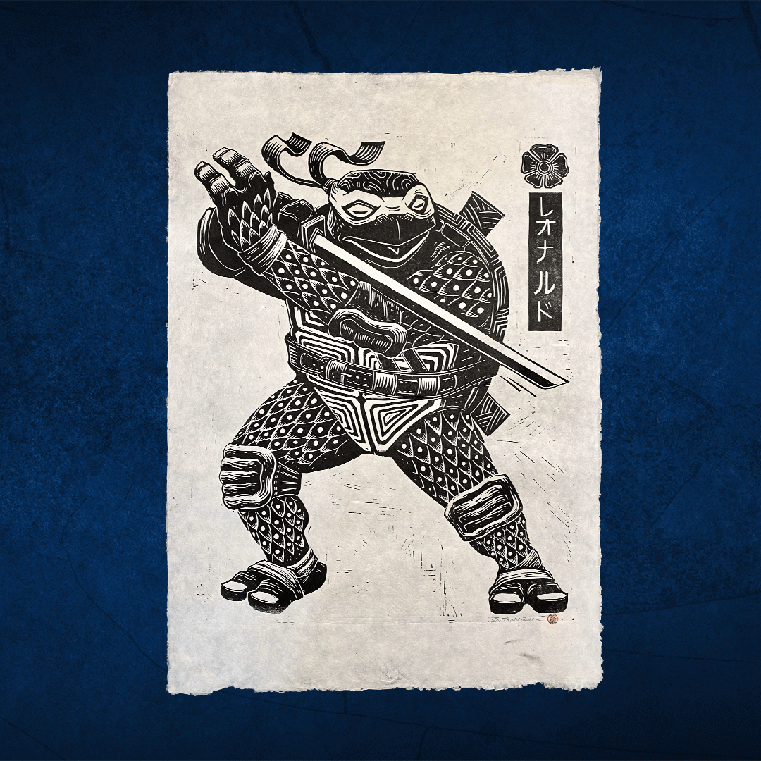 the blot says teenage mutant ninja turtles linoleum block print by attack peter x iam8bit oakland raider logo history medium