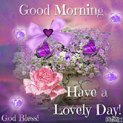good morning have a lovely day on purple a large pot of medium